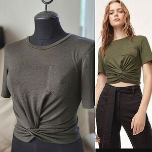 Wilfred Free green Subah T-shirt front-knot short sleeve crop tee